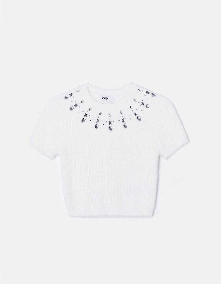 Vestiario Tally Weijl | Maglione Cropped Con Strass Bianco