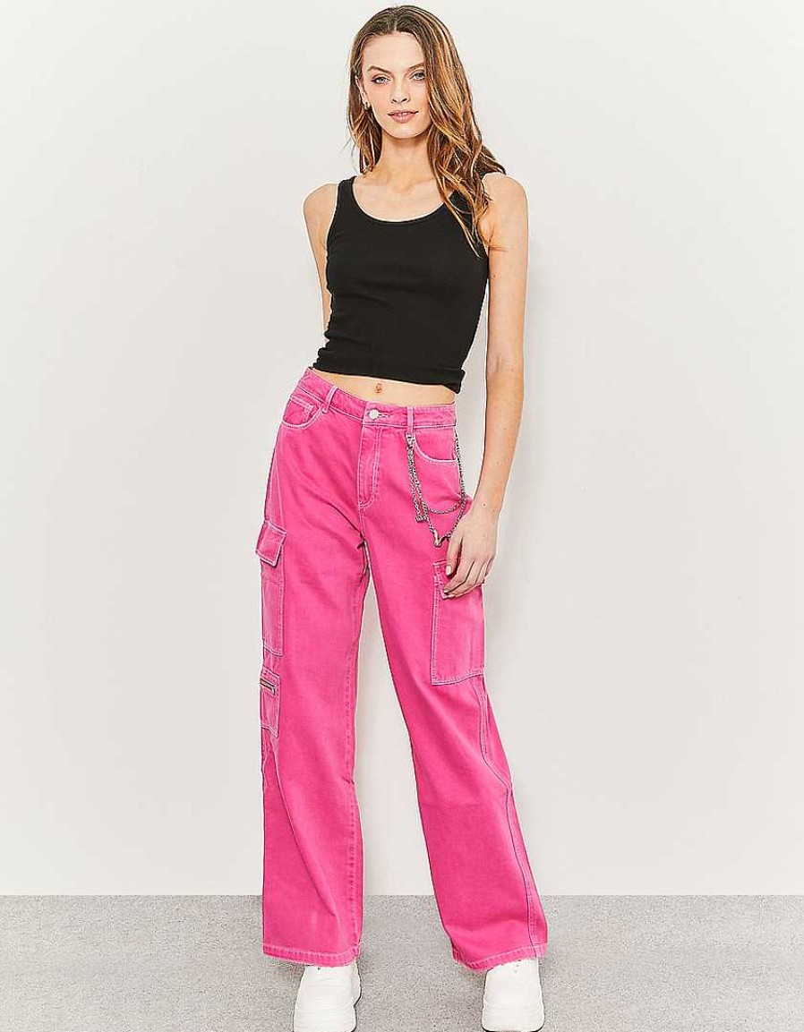 Vestiario Tally Weijl | Pantaloni Cargo A Vita Alta Con Catena Rosa