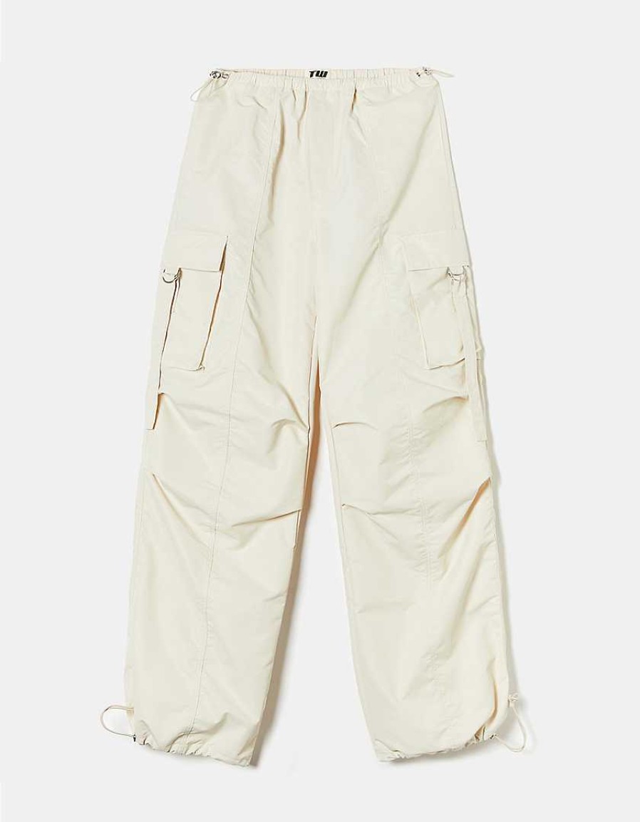 Vestiario Tally Weijl | Pantaloni Da Paracadute Cargo Beige Bianco